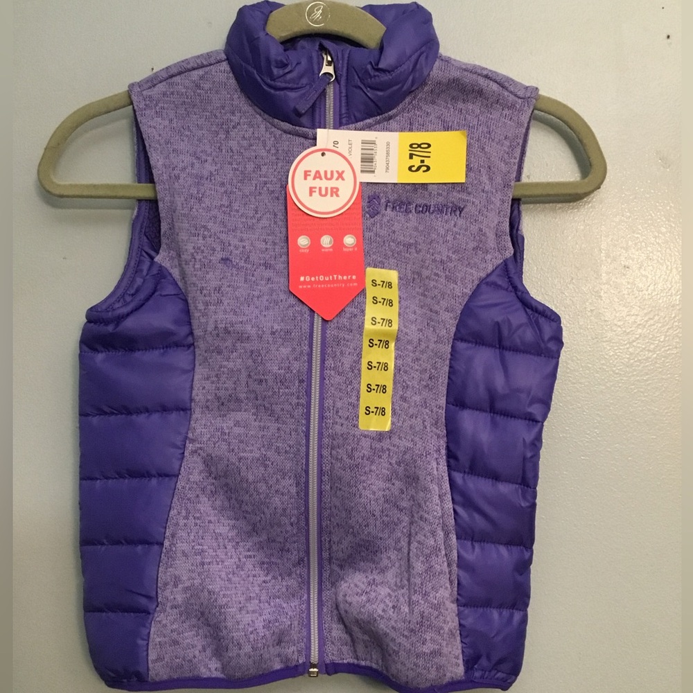 Free Country Kid’s Purple Faux Fur Vest NWT, Small (7/8)